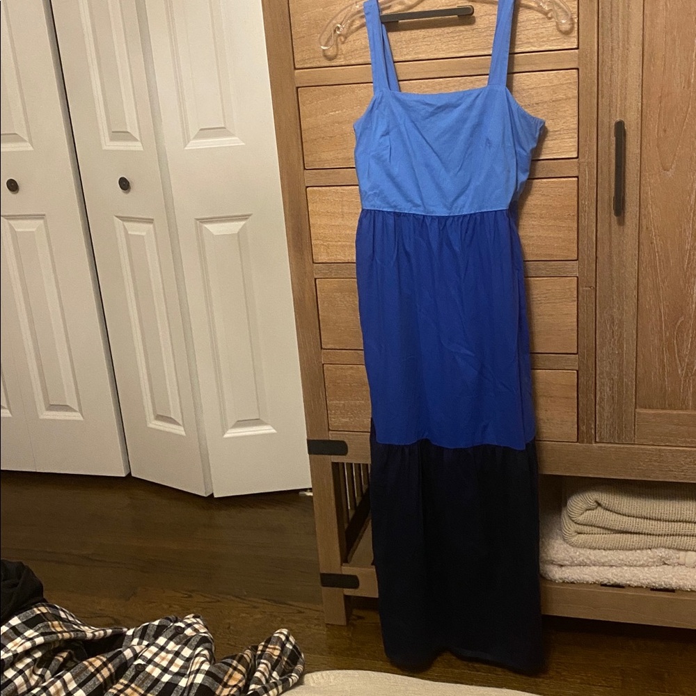 LOFT petite Blue Color Block Sundress